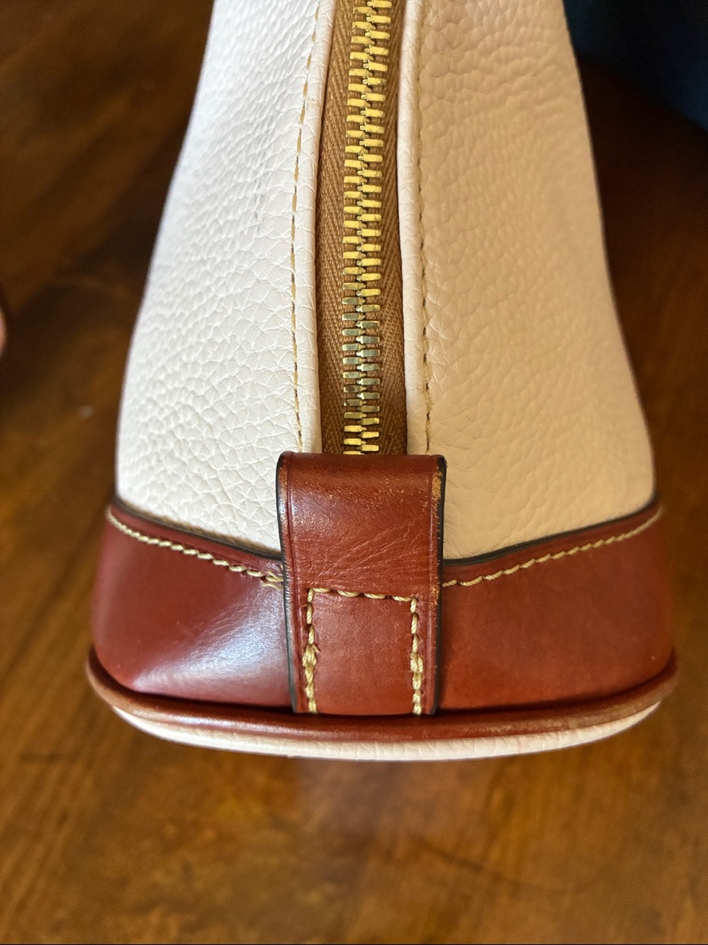 Dooney & Bourke Cream Pebbled Leather Satchel with Brown Trim - Picture 6 of 9